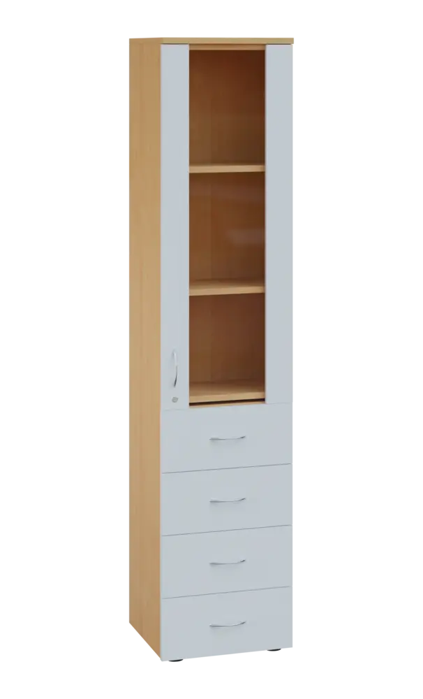 LE - 44 skříň léková prosklená, pravá, korpus javor horský, dvířka bílá